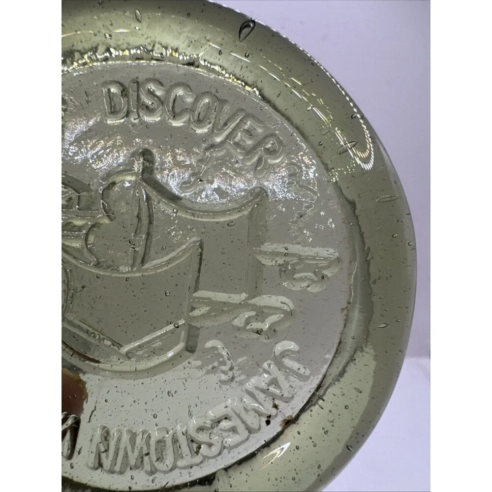 Vintage Ship Discover Jamestown VA Green Glass Paperweight/coaster Green